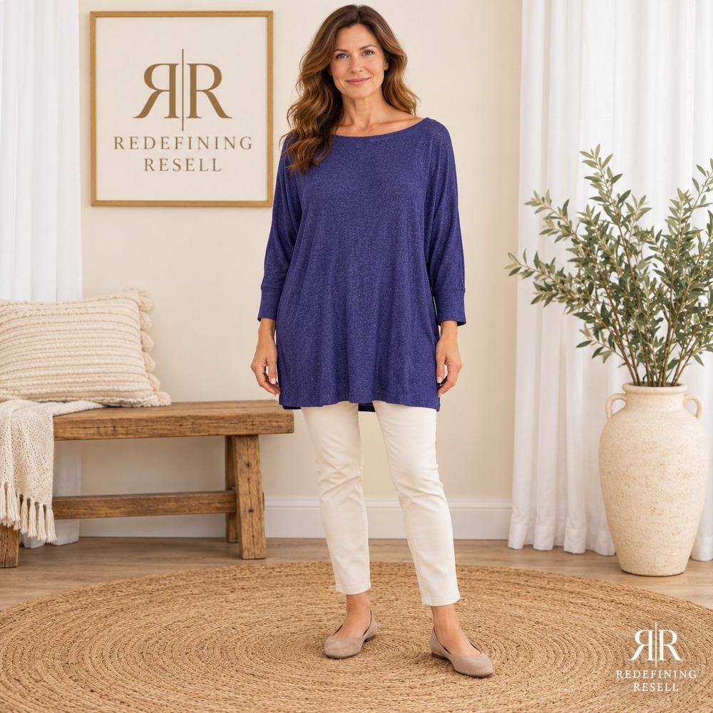 J. Jill Purple Linen Viscose Knit Tunic Top XL Tall Boat Neck 3/4 Sleeve Relaxed